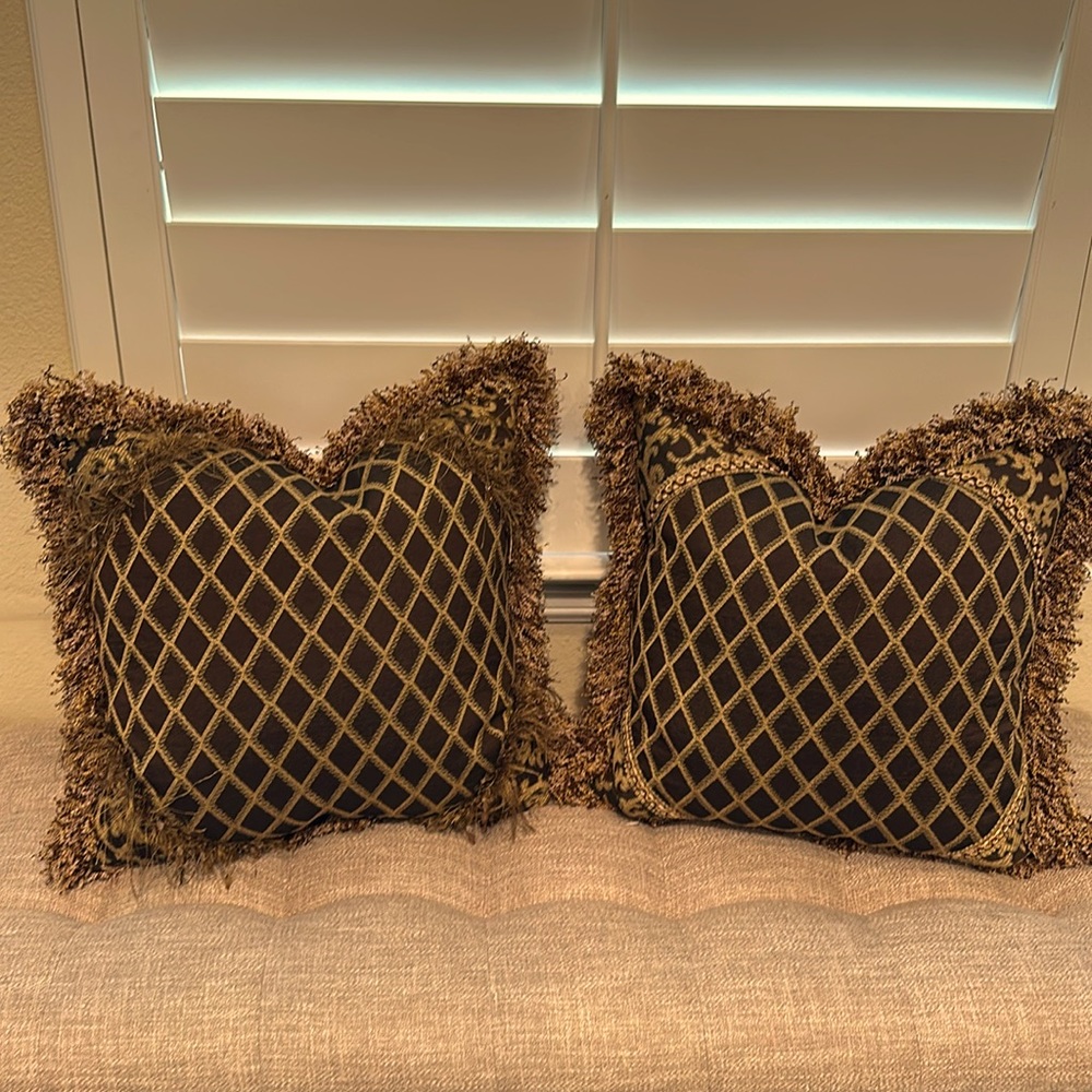 Janie Fricke Gold & Brown Fleur de Lis Pillow 16x16